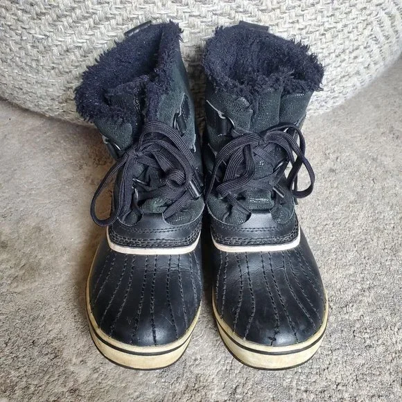 Sorel Boots Womens 7 Tivoli Snow Winter Black Leather Faux Fur Mid NL1631-010 - Picture 3 of 8